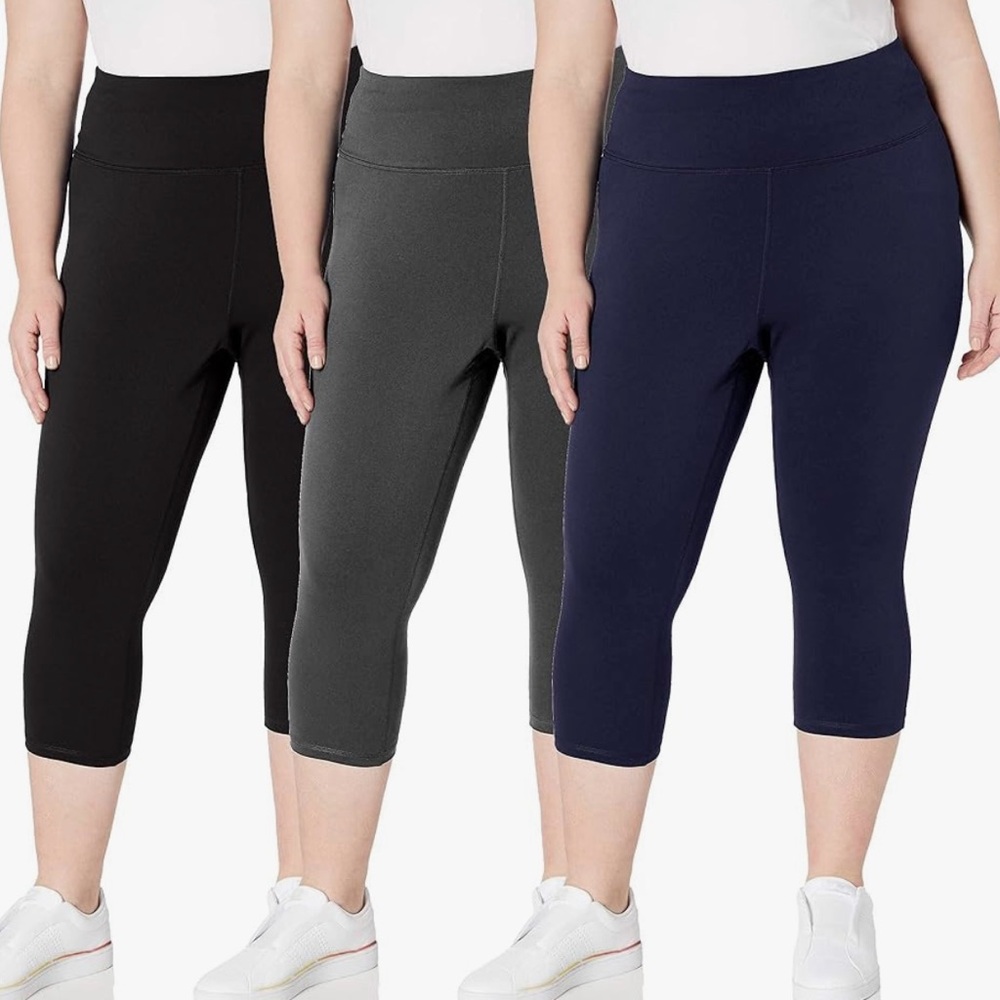 Lot of 3 Plus Size Capri Leggings Size 2X Black Blue Grey